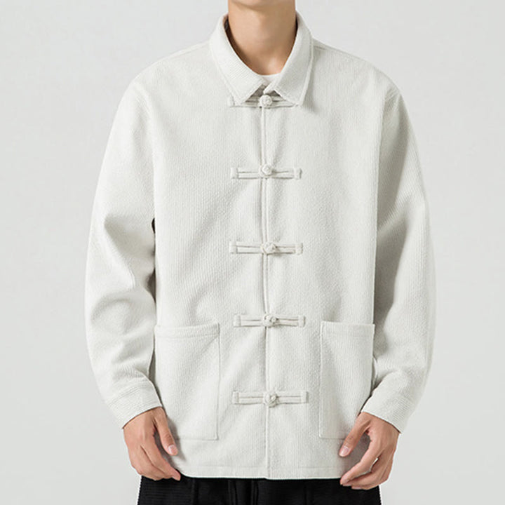 Buddha Stones長袖 カエルボタンデザイン メンズ ポリエステルジャケット シャツ ポケット付き - 白 - US/UK/AU46、 EU56 (5XL) - image 20