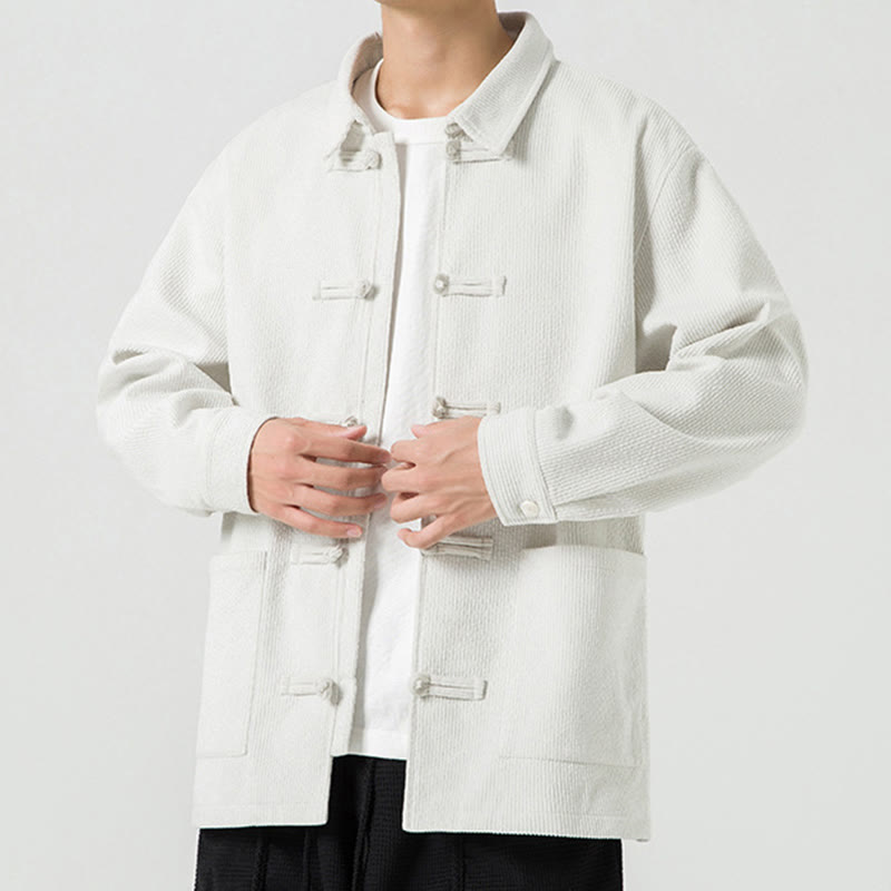 Buddha Stones長袖 カエルボタンデザイン メンズ ポリエステルジャケット シャツ ポケット付き - image 23