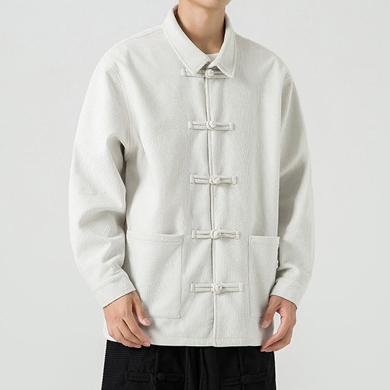 Buddha Stones長袖 カエルボタンデザイン メンズ ポリエステルジャケット シャツ ポケット付き - image 25