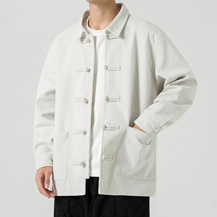 Buddha Stones長袖 カエルボタンデザイン メンズ ポリエステルジャケット シャツ ポケット付き - image 27