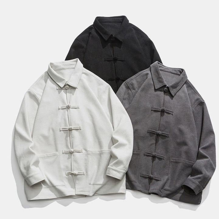 Buddha Stones長袖 カエルボタンデザイン メンズ ポリエステルジャケット シャツ ポケット付き - image 29