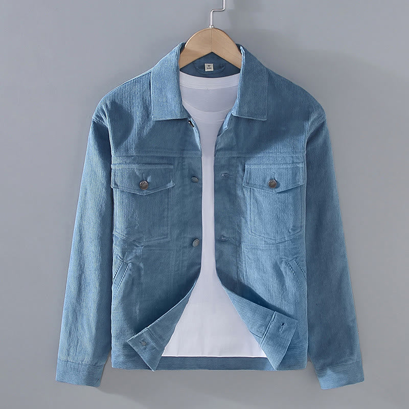 Buddha Stones無地 長袖 ボタンデザイン メンズ コットンジャケット シャツ ポケット付き - スティールブルー - US/UK/AU42、 EU52 (3XL) - image 7