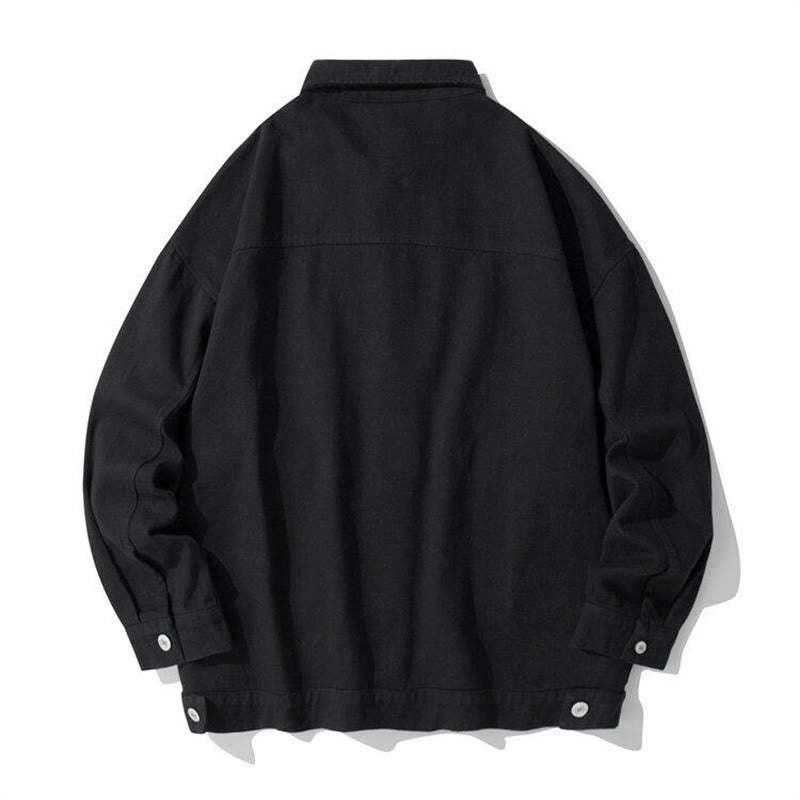 Buddha Stones長袖 ボタン スタンドカラー デザイン メンズ コットン ジャケット シャツ ポケット付き - image 1