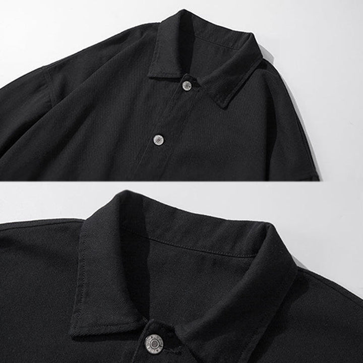 Buddha Stones長袖 ボタン スタンドカラー デザイン メンズ コットン ジャケット シャツ ポケット付き - image 2