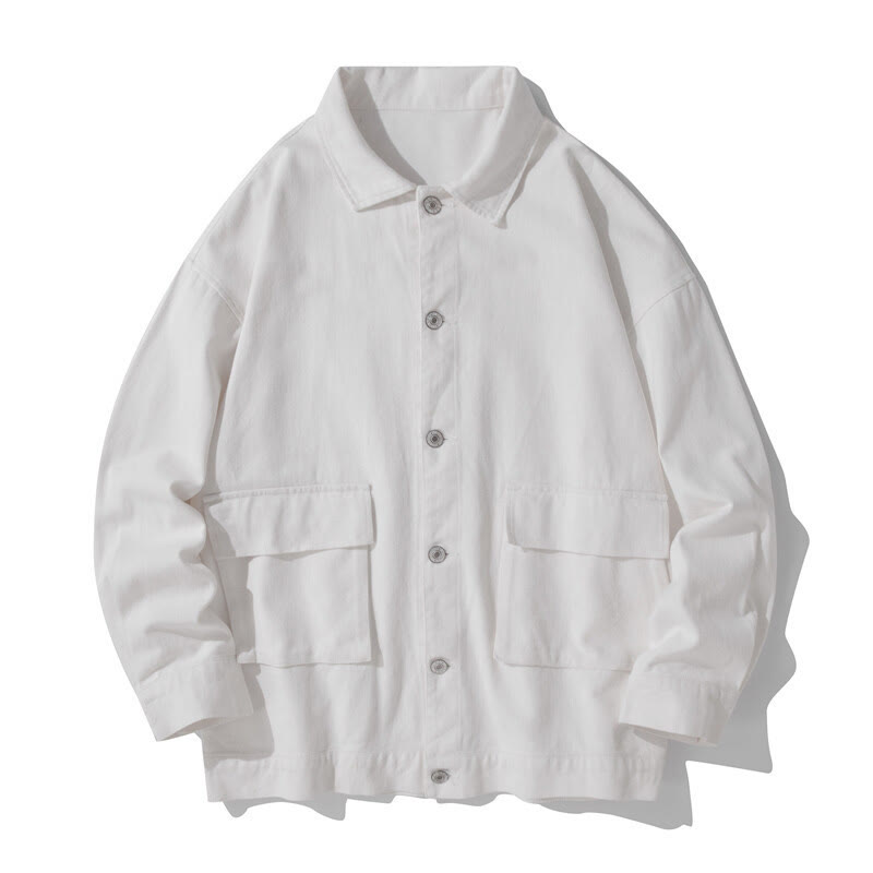 Buddha Stones長袖 ボタン スタンドカラー デザイン メンズ コットン ジャケット シャツ ポケット付き - 白 - US/UK/AU50、EU60（5XL） - image 7