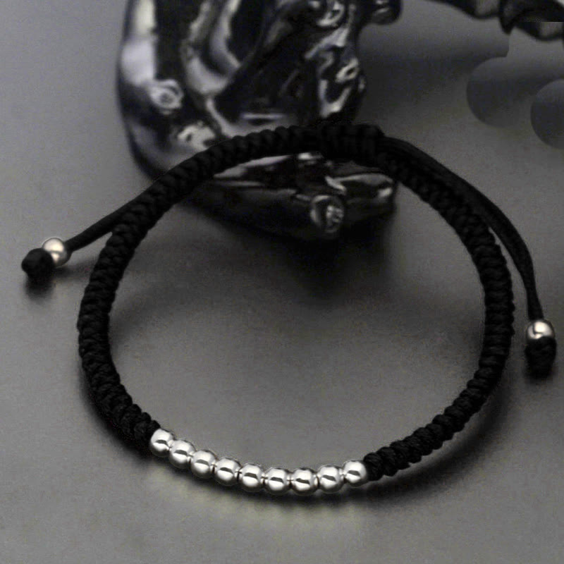 Buddha Stonesレトロ 925 スターリングシルバー シンプルビーズ ノットデザイン 幸運の紐ブレスレット - 925スターリングシルバー（手首周り：15～22cm） - 黒 - image 2