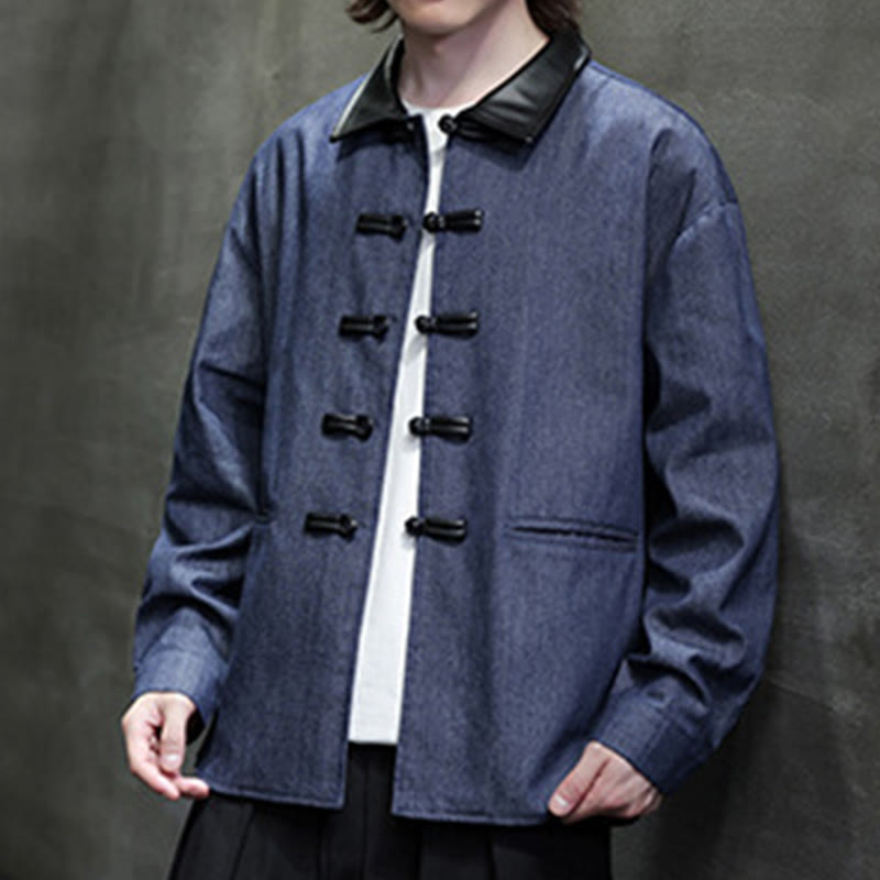 Buddha Stonesメンズ フロッグボタン コットン 長袖シャツ ポケット付き - ミッドナイトブルー - US/UK/AU46、 EU56 (5XL) - image 1
