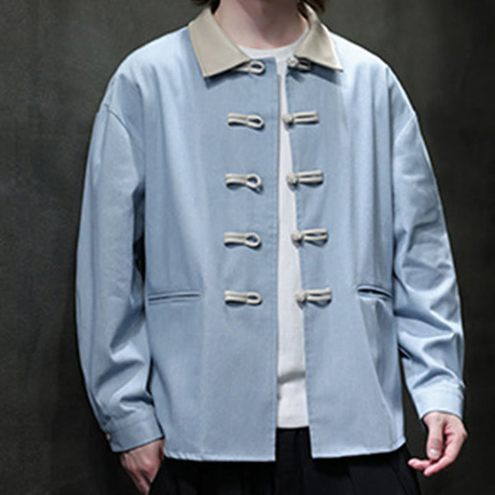 Buddha Stonesメンズ フロッグボタン コットン 長袖シャツ ポケット付き - ライトスカイブルー - US/UK/AU46、 EU56 (5XL) - image 14