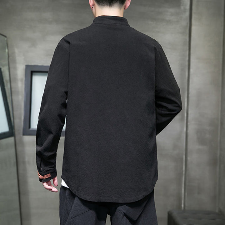 Buddha Stonesメンズ スタンドカラー フロッグボタン コットンリネン 長袖シャツ ポケット付き - image 14