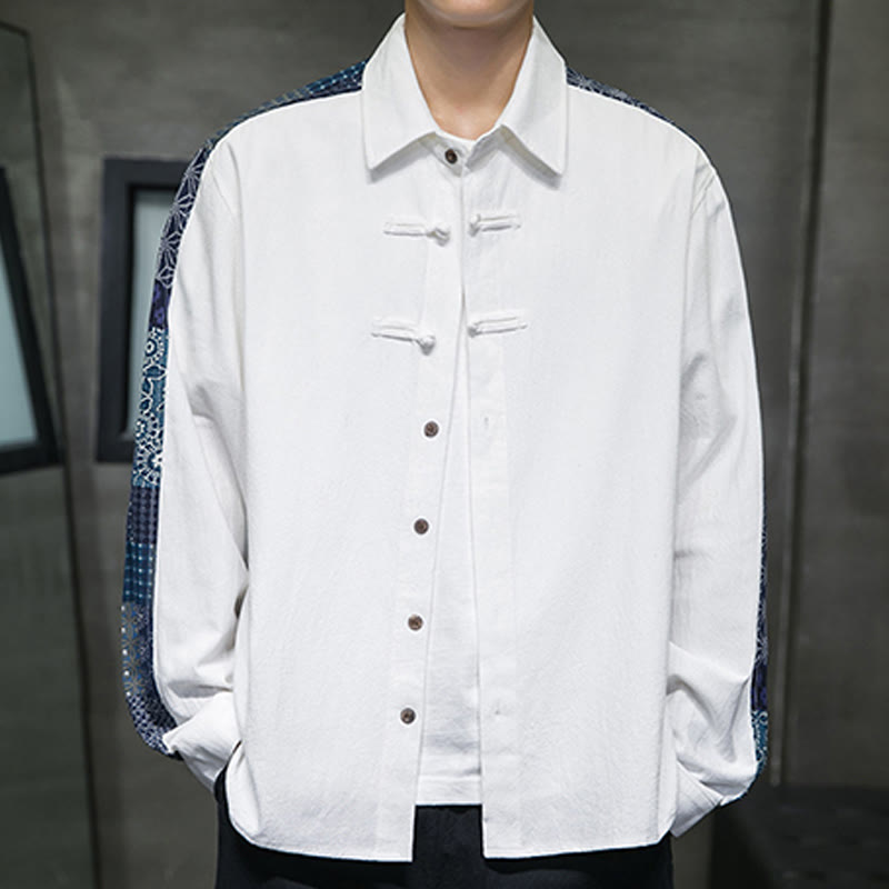 Buddha Stonesメンズ フラワーパターン ステッチ コットンブレンド 長袖シャツ - 白 - US/UK/AU50、EU60 (5XL) - image 8