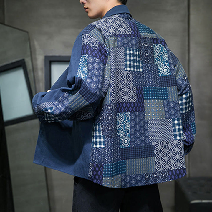 Buddha Stonesメンズ フラワーパターン ステッチ コットンブレンド 長袖シャツ - image 18