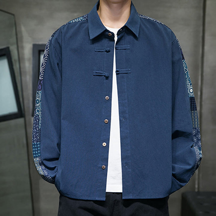 Buddha Stonesメンズ フラワーパターン ステッチ コットンブレンド 長袖シャツ - スティールブルー - US/UK/AU50、EU60 (5XL) - image 16