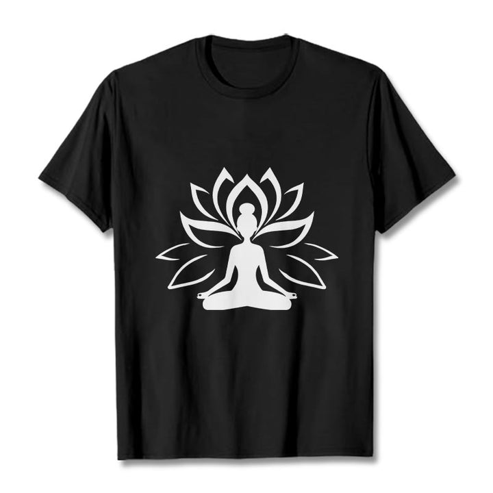 Buddha Stonesと蓮の瞑想する人Tシャツ - 黒 - 2XL - image 4