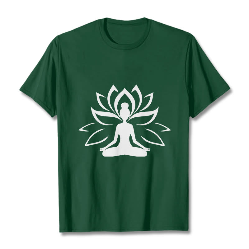Buddha Stonesと蓮の瞑想する人Tシャツ - フォレストグリーン - 2XL - image 1