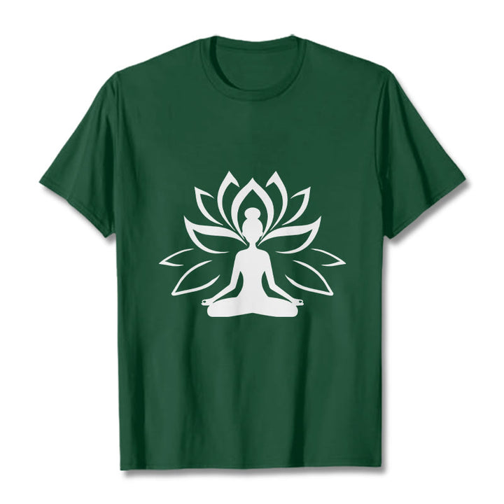 Buddha Stonesと蓮の瞑想する人Tシャツ - フォレストグリーン - 2XL - image 1