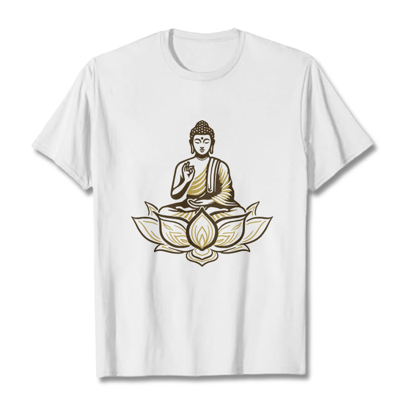 Buddha Stones蓮の中で瞑想する仏陀のTシャツ - 白 - 2XL - image 1