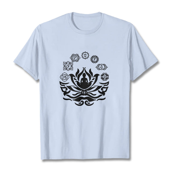 Buddha Stones、 OMシンボル、サンスクリット語のマントラ、仏陀の蓮の花のデザインTシャツ - ライトシアン - 2XL - image 11
