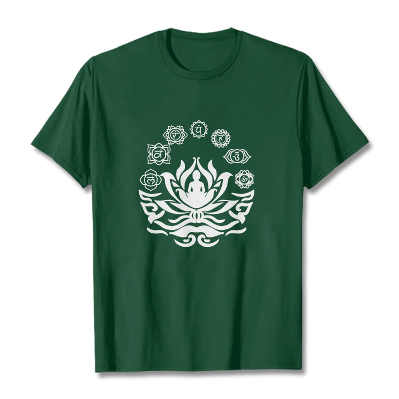 Buddha Stones、 OMシンボル、サンスクリット語のマントラ、仏陀の蓮の花のデザインTシャツ - フォレストグリーン - 2XL - image 5