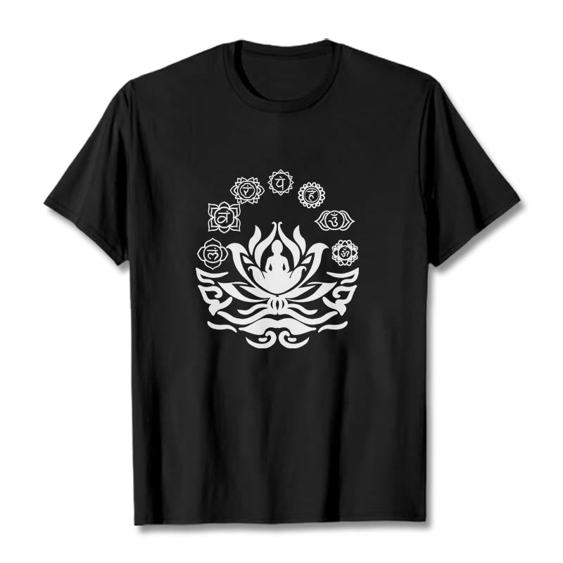 Buddha Stones、 OMシンボル、サンスクリット語のマントラ、仏陀の蓮の花のデザインTシャツ - 黒 - 2XL - image 7