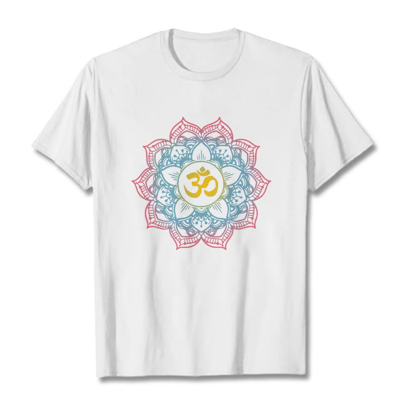 Buddha Stones蓮華曼荼羅 OMシンボルデザインTシャツ - 白 - 2XL - image 8