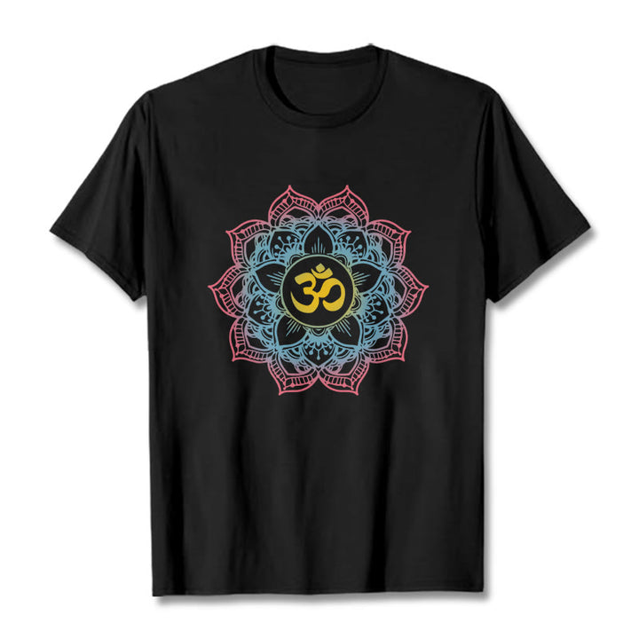 Buddha Stones蓮華曼荼羅 OMシンボルデザインTシャツ - 黒 - 2XL - image 1
