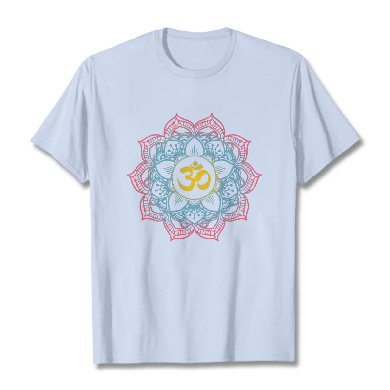 Buddha Stones蓮華曼荼羅 OMシンボルデザインTシャツ - ライトシアン - 2XL - image 11
