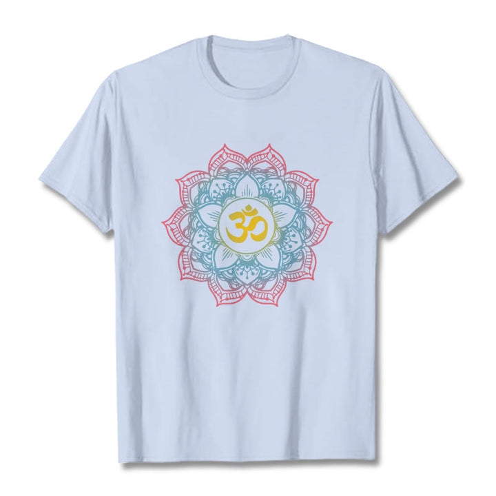 Buddha Stones蓮華曼荼羅 OMシンボルデザインTシャツ - ライトシアン - 2XL - image 11