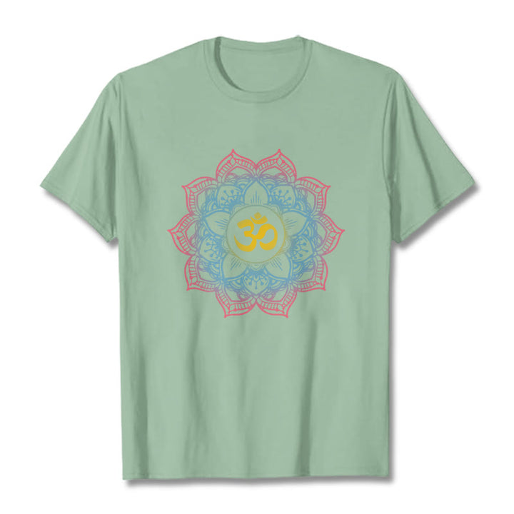Buddha Stones蓮華曼荼羅 OMシンボルデザインTシャツ - ペールグリーン - 2XL - image 18