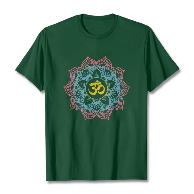 Buddha Stones蓮華曼荼羅 OMシンボルデザインTシャツ - フォレストグリーン - 2XL - image 6