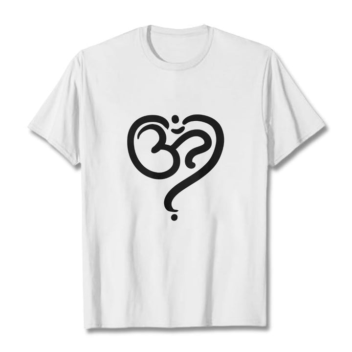 Buddha StonesラブハートOMシンボルデザインTシャツ - 白 - 2XL - image 6