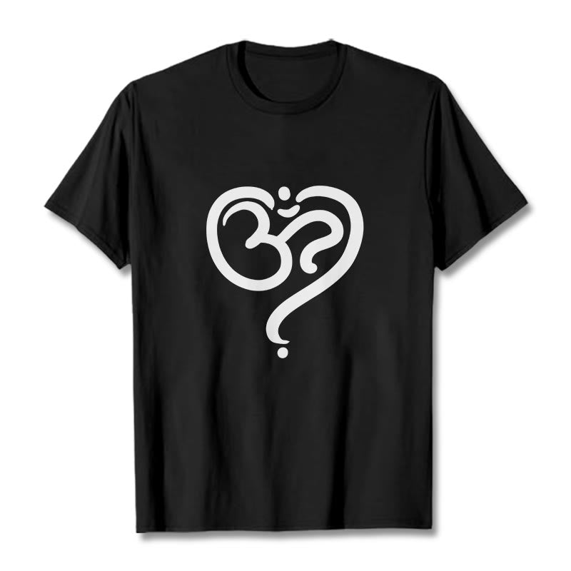 Buddha StonesラブハートOMシンボルデザインTシャツ - 黒 - 2XL - image 1