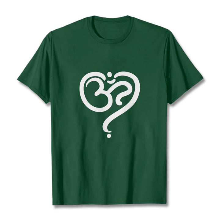 Buddha StonesラブハートOMシンボルデザインTシャツ - フォレストグリーン - 2XL - image 9