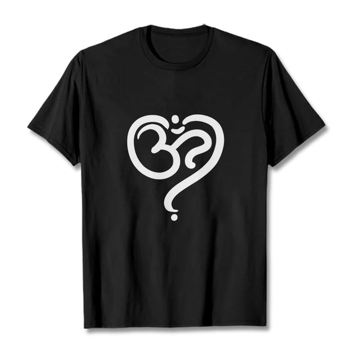 Buddha StonesラブハートOMシンボルデザインTシャツ - 黒 - 2XL - image 1