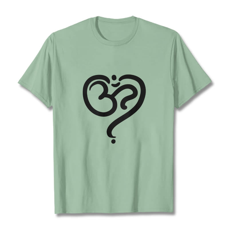 Buddha StonesラブハートOMシンボルデザインTシャツ - ペールグリーン - 2XL - image 18