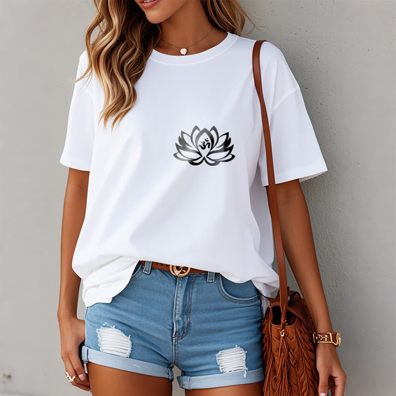 Buddha Stones蓮の花 OMシンボルデザインTシャツ - image 10