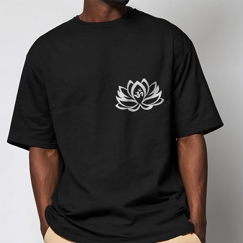 Buddha Stones蓮の花 OMシンボルデザインTシャツ - image 2