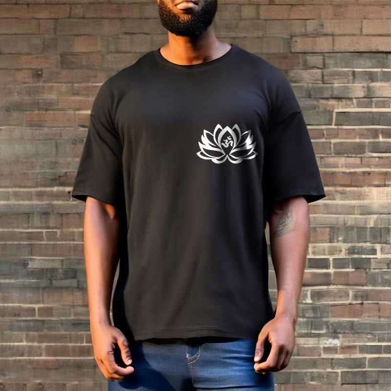 Buddha Stones蓮の花 OMシンボルデザインTシャツ - image 3