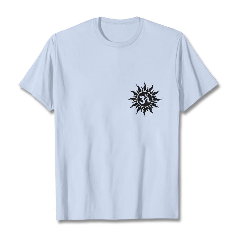 Buddha Stones太陽OMシンボルデザインTシャツ - ライトシアン - 2XL - image 11