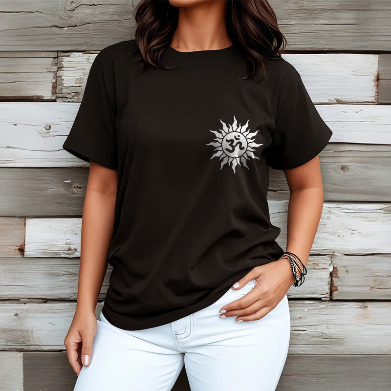 Buddha Stones太陽OMシンボルデザインTシャツ - image 4