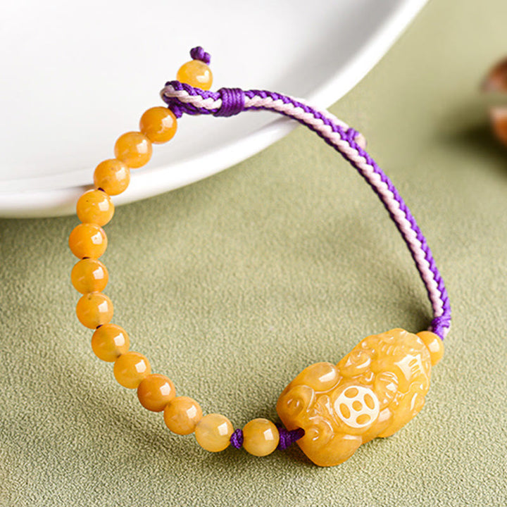 Buddha Stones黄金シルク翡翠ビーズ 貔貅開運財運ブレスレット - image 3