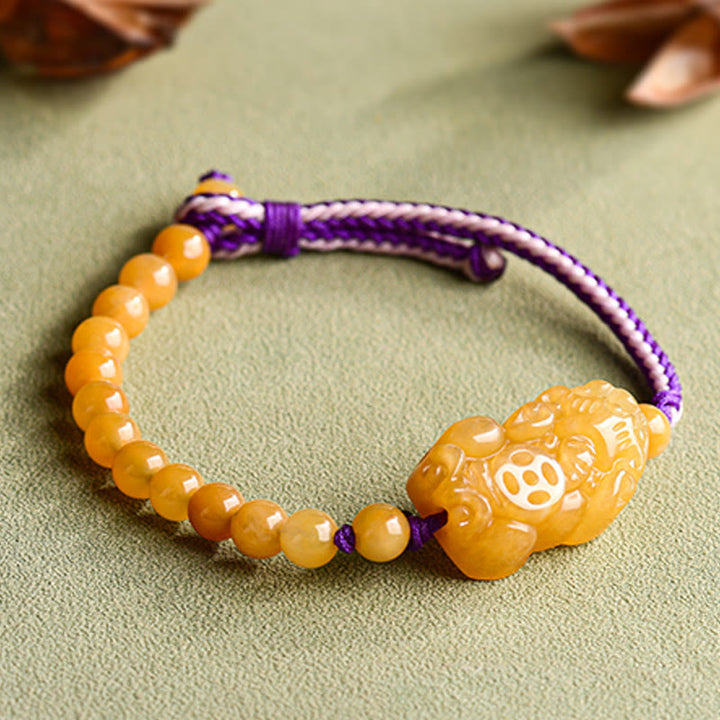 Buddha Stones黄金シルク翡翠ビーズ 貔貅開運財運ブレスレット - image 9