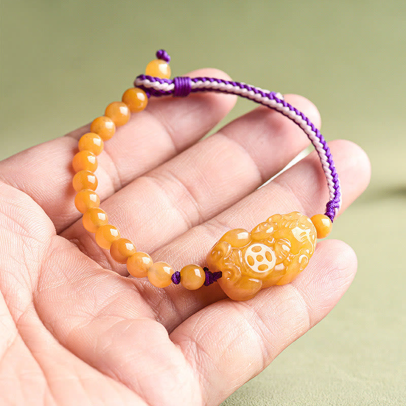 Buddha Stones黄金シルク翡翠ビーズ 貔貅開運財運ブレスレット - image 10