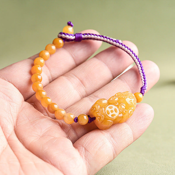 Buddha Stones黄金シルク翡翠ビーズ 貔貅開運財運ブレスレット - image 10