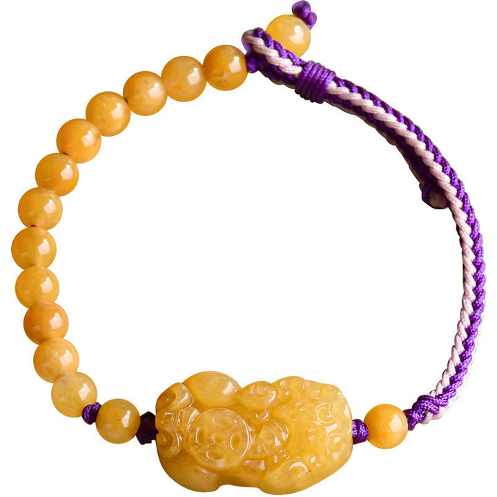 Buddha Stones黄金シルク翡翠ビーズ 貔貅開運財運ブレスレット - image 11