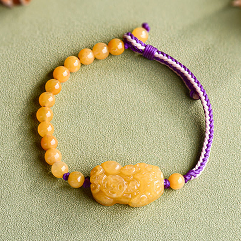 Buddha Stones黄金シルク翡翠ビーズ 貔貅開運財運ブレスレット - image 2