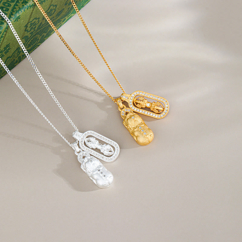 Buddha Stones925 スターリングシルバー ミニ 貔貅 ドルジェ ヴァジュラ 富のネックレス ペンダント - image 1