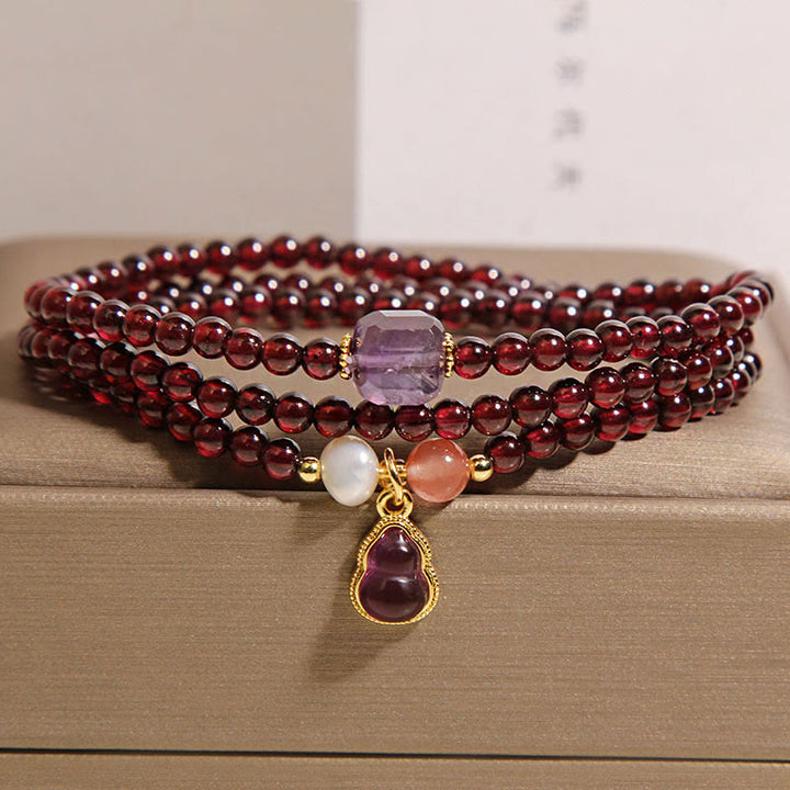Buddha Stones天然ガーネット・アメジストひょうたん守護多層ブレスレット - image 5