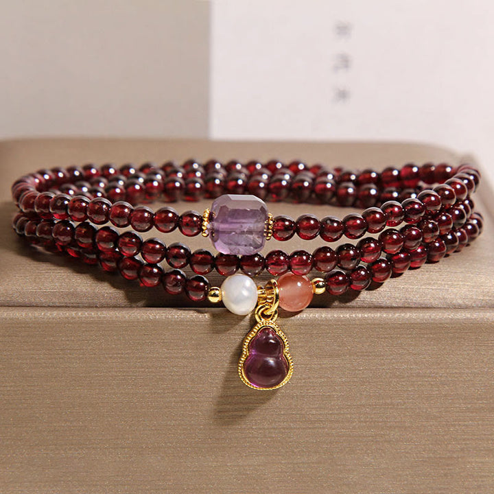 Buddha Stones天然ガーネット・アメジストひょうたん守護多層ブレスレット - image 4