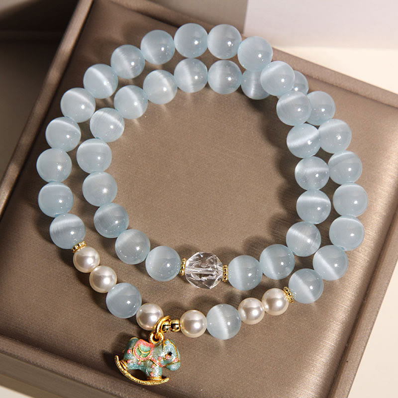 Buddha Stonesブルーキャットアイ トロイの木馬チャームサポート ダブルラップブレスレット - image 3
