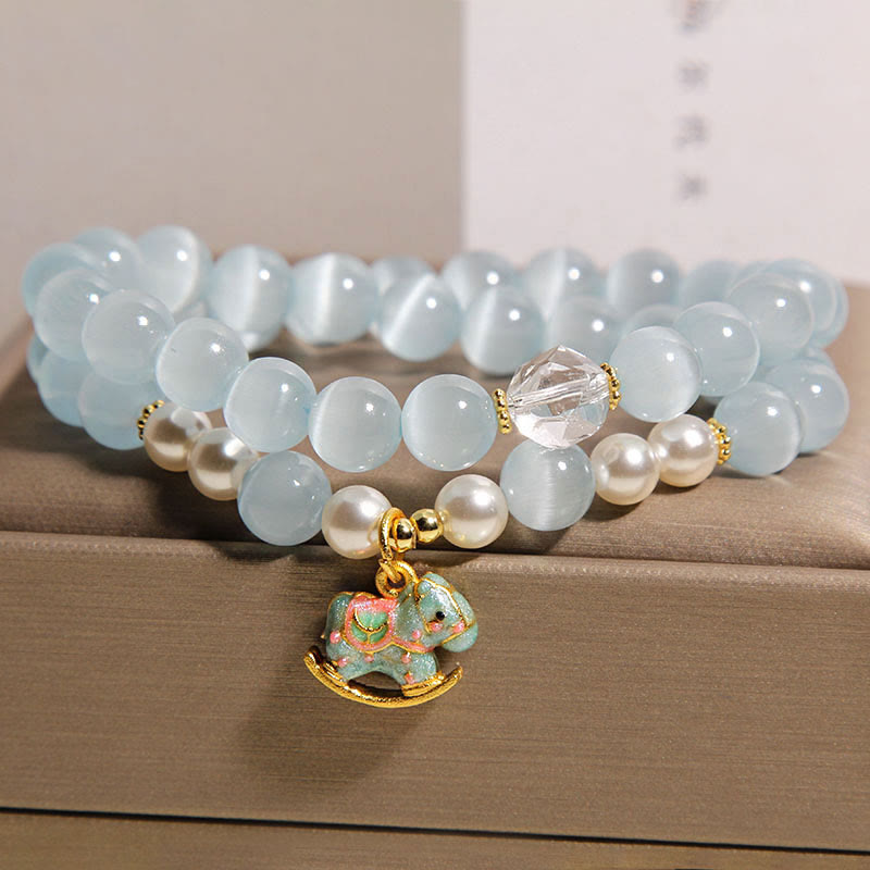 Buddha Stonesブルーキャットアイ トロイの木馬チャームサポート ダブルラップブレスレット - image 5